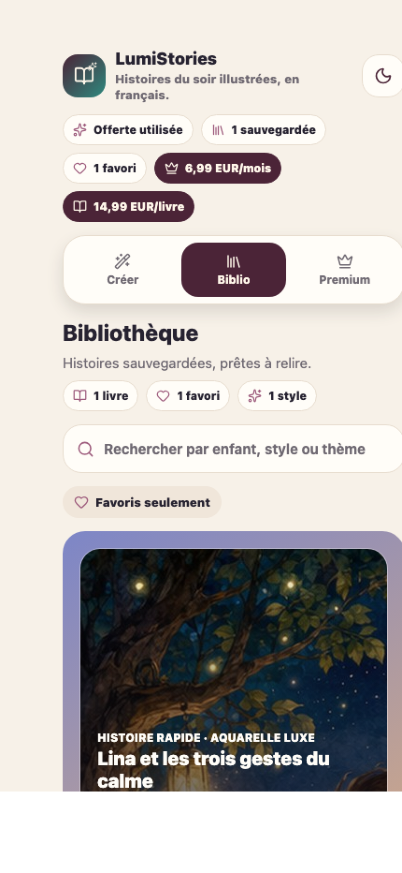 Bibliothèque des histoires sauvegardées Plumea