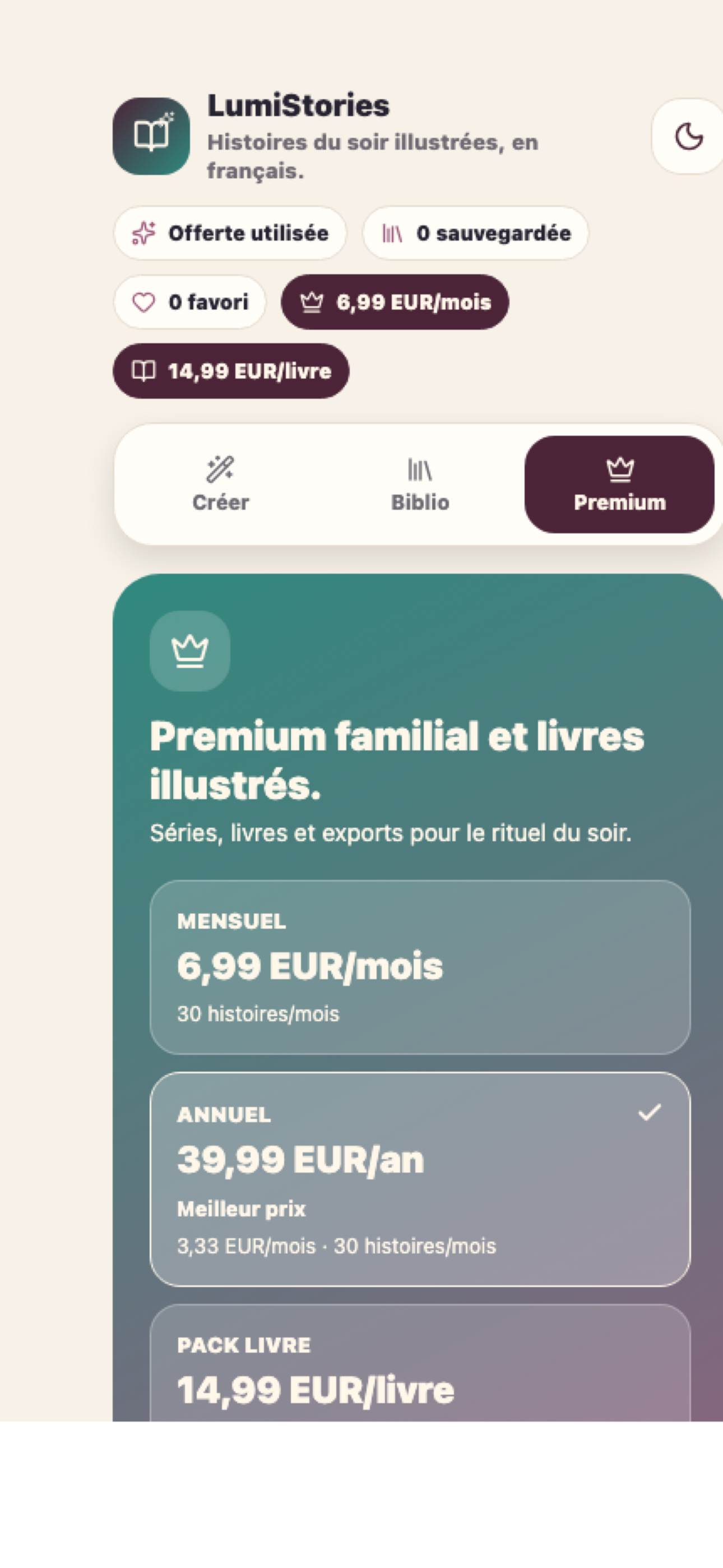 Offre Premium Plumea — abonnement et Pack Livre